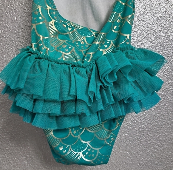 Mermaids Teal One Piece Swim Suit With Tutu   Size 2 - Picture 6 of 8